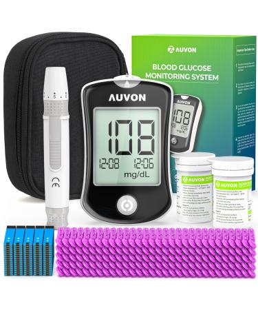 AUVON Blood Glucose Monitor Kit 150 Glucometer Strips 150 Lancets 1 Blood Sugar Monitor 1 Painless Lancing Device DS-W Blood Sugar Testing Kit with No Coding Required Large Display for Easy Use
