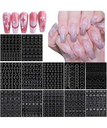 12 Sheets Airbrush Nail Stickers Nail Stencils HOINCO Butterfly Flower Moon Star Heart Cross French Nail Decals Printing Template Stencil Tool DIY Nail Art Decorations 12P