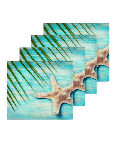 SUABO Soft Cotton Bath Washcloths  Starfish Palm Tree Branch Blue Wooden Fingertip Towel Face Cloths Absorbent Wash Cloths Quick Drying Bath Towel for Bathroom Spa Gym Kitchen Set 6