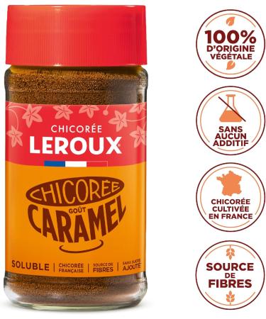 Leroux - Caramel Soluble Chicory - 100% Plant-Based - Chicory grown in France - Source of Fiber No Added Sugars - 100g Jar - Buy Online on GoSupps.com