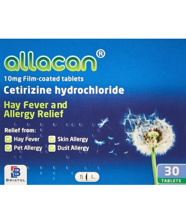 12 Months Supply Allacan Cetirizine Hayfever and Allergy Tablets 30 x 10 (30 x 2 in each box)