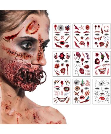 Besreey Halloween Makeup Kit Temporary Facial Creative Decal | Creative Makeup Prank Fake Scar 2024 Halloween Funny Face Stickers for Boys Girls Fc001-009 - Buy Online on GoSupps.com