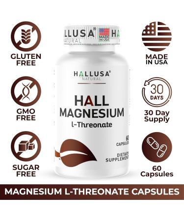 Hall Magnesium L-Threonate Capsules 2000mg - Cognitive Support Supplement for Brain Health & Memory - Mental Clarity Focus & Sleep Aid - Non GMO - Gluten Free - 60 Capsules Hallusa Natural 60 Count (Pack of 1) - Buy Online on GoSupps.com