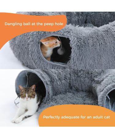 PAWZ Road Fluffy Cat Tunnel Multiple Forms Cat Tunnel Bed Washable Dia-35 Inches Cat Donut Tunnel with Cozy Cat Bed Mat and Hanging Furr Balls for Indoor Cats Cat Tube Tunnel for Winter Warm Grey Smoky Grey Long Plush-Donut Tunnel - Buy Online on GoSupps.com
