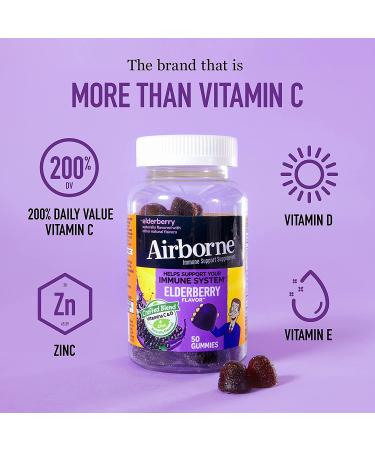 Airborne Elderberry + Zinc Immune Support Gummies - 50ct Elderberry Flavor - Buy Online on GoSupps.com