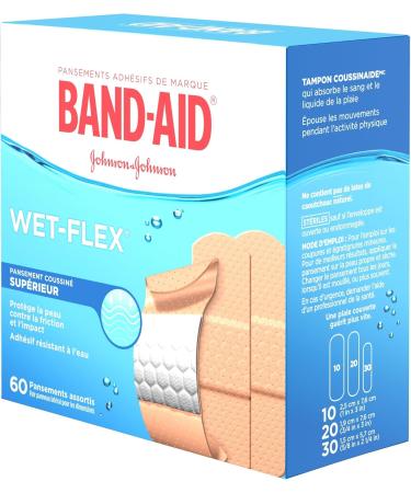 Band-Aid Water Resistant Wet-Flex Adhesive Bandages Assorted Sizes Value Pack Small Regular Large 60 Bandages Variety Pack - Buy Online on GoSupps.com