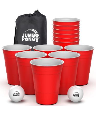 Jumbo Pong - Giant Yard Pong Game for Outdoor Lawn, Backyard, Camping, Tailgating or Beach - Durable Giant Cups with Indoor/Outdoor Ball and Pump Included