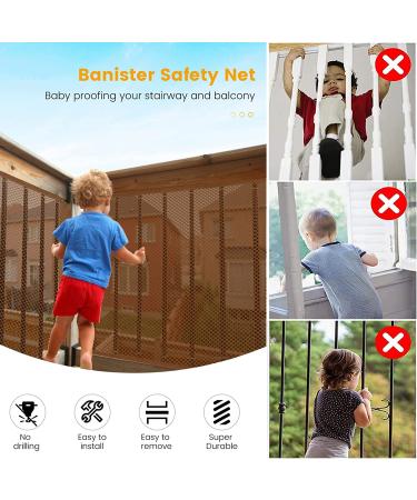 Balcony Safety Net for Child Stairs Banister Guard Mesh 10ft x 2.5ft Deck Railing Protective Net for Baby Kids Toys Pets (Brown) Brown 1 pack - Buy Online on GoSupps.com