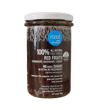 Rizes Greek Delicatessen 100% Natural Red Fruit Spread (Strawberry, Raspberry, Cherry) - No Added Sugar, No Pectin, No Preservatives, 300 g