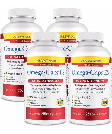 Omega-Caps Extra Strength for Large Breeds-Vet Formulated for Healthy Radiant Skin & Coat While Reducing Shedding. Contains Omega 3 for Immune System Support Easy to Dose 1000 Soft Gel Capsules