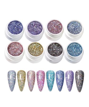 Njidher Glitter Gel | Iridescent Gel 8 Glitter Colors Kit for Nail Care Manicure Pedicure for Women