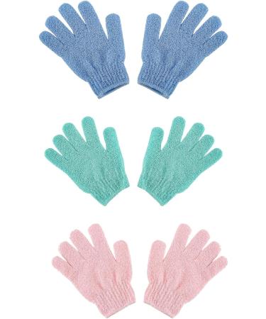 3 Pairs Exfoliating Gloves | Double Sided Body Scrubber for Shower Spa Massage | Dead Skin Cell Remover | Blue Green Pink - Buy Online on GoSupps.com