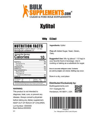 BulkSupplements.com Xylitol Crystals 100g - Keto Sugar Substitute & Sweetener - Birch Xylitol Granules - Buy Online on GoSupps.com