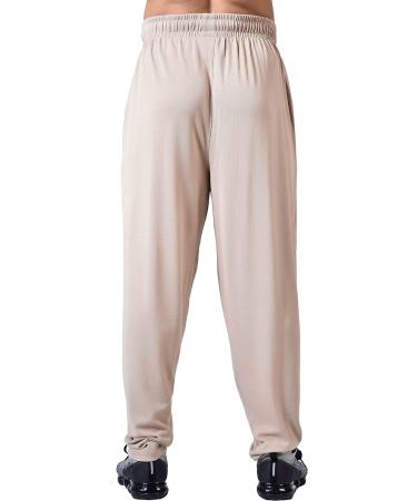 Men's Loose Fit Flowing Fabric Sweatpants | Gym Workout Active Pants with Pockets - Light Brown - Buy Online on GoSupps.com