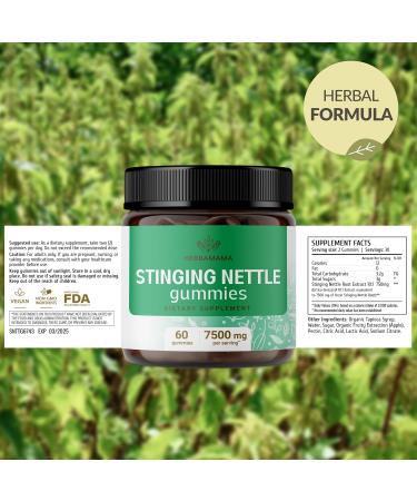 HERBAMAMA Stinging Nettle Gummies - 7500mg Stinging Nettle Root Extract for Urinary Tract Support for Women & Men - Vegan Non-GMO Urtica Dioica Supplement - 60 Pectin-Based Apple-Flavored Chews - Buy Online on GoSupps.com