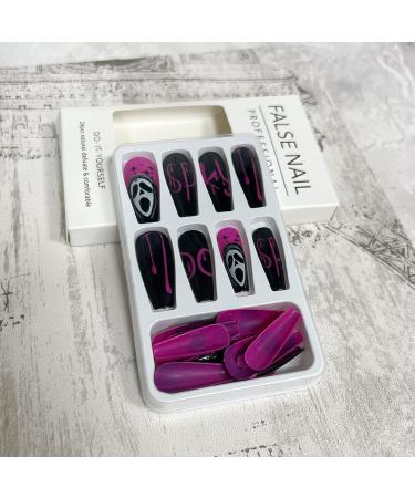 Halloween Ghost Face Press on Nails - 24 Pcs Coffin False Nails for Women and Girls with Nail Glue - DIY Acrylic Halloween Decoration - Buy Online on GoSupps.com