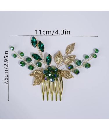 Teyglen Bridal Gold Hair Comb with Green Flower Rhinestones - Vintage Crystal Bride Hair Accessory - Buy Online on GoSupps.com