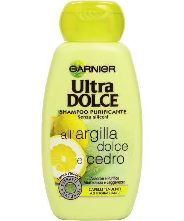 Garnier:"Ultra Dolce" ("Super Sweet") Purifying Shampoo with Soft Clay and Citron - 8.45 Fluid Ounce (250ml) Bottle Italian Import