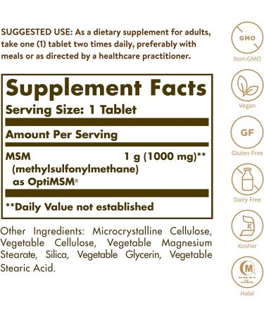 Solgar MSM 1000 mg - Methylsulfonylmethane 120 Tablets for Joint Support - Buy Online on GoSupps.com