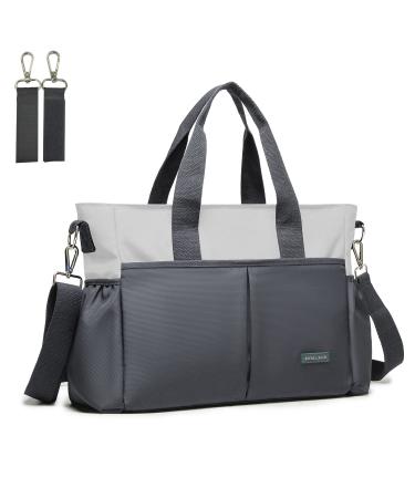 ROYAL FAIR Nappy Changing Bags Baby Changing Bag For Mom And Dad Portable Messenger Tote Bag With Pram Clips Maternity Diaper Bag Travel Tote Bag (Grey Medium) 40x28 x12.8 CM Grey