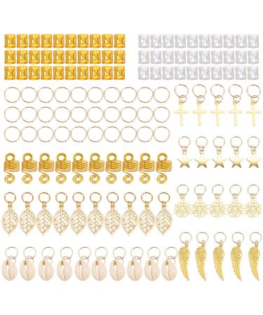 140 PCS Dreadlocks Hair Jewelry for Braiding Aluminum Hair Cuffs Rings Shell Accessories Pendants Decoration Loc Clips for Women Braid 140pcs-9 shapes