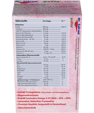 Dr. Falcon Gravita - 25 Essential Nutrients for Conception Pregnancy & Breastfeeding | Folic Acid Omega-3 DHA Vitamin D3 + K2 Iodine Iron Selenium - 30 Capsules - Buy Online on GoSupps.com