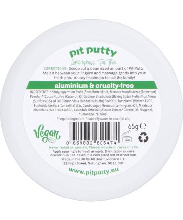 Pit Putty 65g | Vegan & Eco-Friendly Deodorant Balm | 100% Natural Deodorant For Women & Men (Lemongrass TeaTree) - Buy Online on GoSupps.com