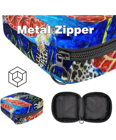 Eco-Friendly Menstruation Pad Bag with Zipper for Women & Girls | Stylish Sea Turtle & Algae Design | Durable Tampon & Napkin Organizer - Buy Online on GoSupps.com