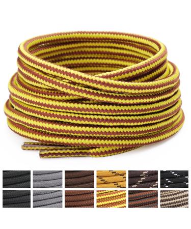 Stepace Round Shoelaces 2 Pairs Heavy Duty Boot Shoe Laces for Hiking Work Boots 55Inch(140CM) Stripe Golden Brown