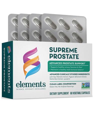 Elements Supreme Prostate  60 Capsules (30 Day Supply)  Advanced Prostate Support Supplement  Supports Healthy Urinary Flow and Function  Gluten Free  Non- GMO Certified