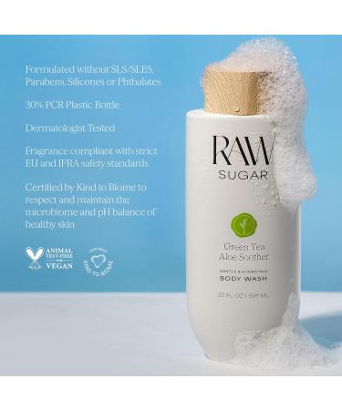 RAW SUGAR Green Tea Aloe Soother Gentle & Hydrating Body Wash 20 Fl Oz (Pack of 1) Gentle & Soothing Bath & Shower Gel Sensitive Skin-Friendly Vegan Formulated without SLS/SLES & Parabens - Buy Online on GoSupps.com