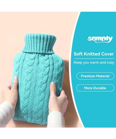 Samply 2L Hot Water Bottle with Knitted Cover - Hot/Cold Compress for Pain Relief - Sky Blue/Green - Buy Online on GoSupps.com