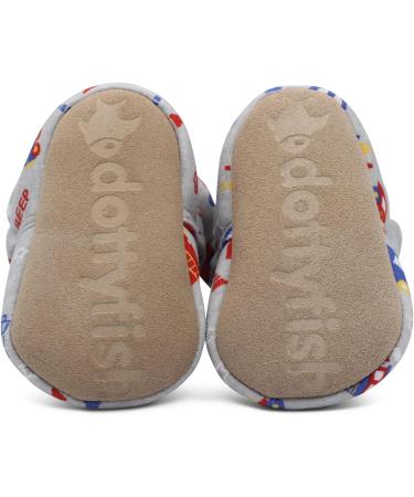 Dotty Fish Baby Booties | Fleece-Lined | Non-Slip Sole | Grey Trains & Cars | 0-6 Months - Buy Online on GoSupps.com