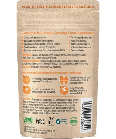 Organic Whole Turmeric Powder with 95% Curcumin & Piperine - 30 Vegan Vegecaps | Full Spectrum Antioxidant Formula | Made in the UK - Buy Online on GoSupps.com