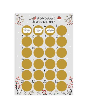 Nastami Advent Calendar to scratch off Advent Calendar A3 Christmas Calendar Scratch off Advent Calendar (I Love You GRAY)