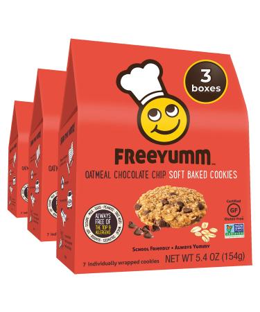 FreeYumm Oatmeal Chocolate Chip Soft Baked Cookies - Plant Based - Allergy Friendly Snacks - Gluten Free - Safe for School - 21 Individually Wrapped Cookies Oatmeal Chocolate Chip 5.4 Ounce (Pack of 3)