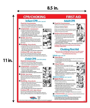 CPR Choking First Aid Magnet - Emergency Instructions for Babies, Children, and Adults - Heimlich Maneuver Reference Card - 8.5 x 11 in - Buy Online on GoSupps.com