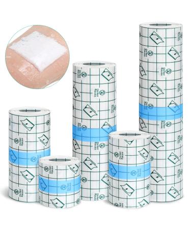 Spnico 5 Rolls Waterproof Bandage Transparent Stretch Adhesive Bandage Tape Shower Protector Clear Dressing Film for Swimming Showering Tattoos  5 Sizes