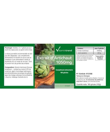 Artichoke Extract 1050mg - 180 capsules - ! FOR 2 MONTHS! - Vegan - 2.5% Cynarin | Vitamintrend  - Buy Online on GoSupps.com