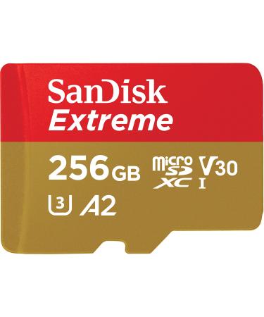 SanDisk 256GB Extreme microSDXC UHS-I Memory Card with Adapter - Up to 160MB/s, C10, U3, V30, 4K, A2, Micro SD - SDSQXA1-256G-GN6MA Card Only 256GB