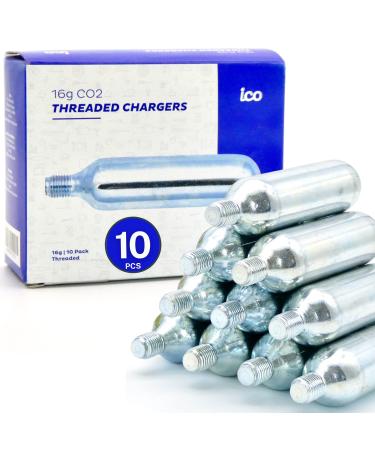 ICO, CO2, 16g CO2 Cartridges Threaded, CO2 Cartridges for Use with CO2 Inflator for Bike Tires, C02 Cartridges for MTB & Road Bikes, Food Grade CO2 Cartridges 10 Count