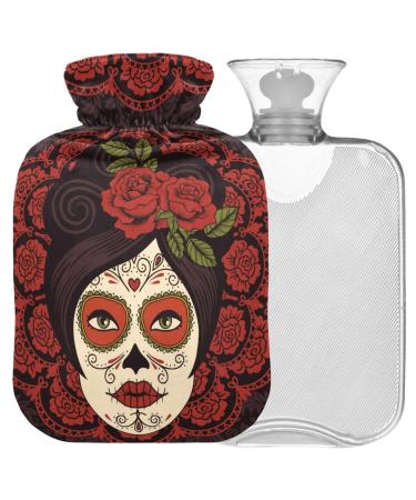 NAANLE ROSE MEXICAN SKULL hot water bottle MITED Transparent hot water bottle Handfoot Warmer Heading bag for pain relief heat and cold therapy 1L