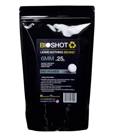 Bioshot Biodegradable Airsoft BBS .25g Super Slick Polish - Seamless Competition Match Grade for All 6mm Airsoft Guns and Accessories (5000 Rounds, White) by Bioshot