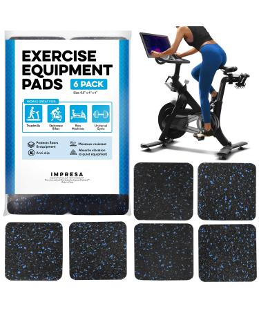 6 Pack Exercise Equipment Mat 4" x 4" x 0.5" Pads - Treadmill Mat for Carpet Protection - Protective Anti-Slip Treadmill Pad for Hardwood Floors & Carpets - Home Gym Accessories - Protect Floors