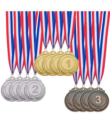 IHPUKIDI 12 Pack Gold Award Medals Olympic Style Metal Winner Medals Gold Prizes for Sports Competitions Party 2 Inches Gold Silver Bronze