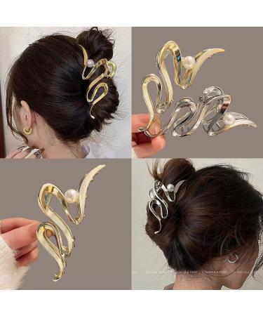 iFiner Metal & Pearl Hair Claw Clips - Set of 2 | Gold & Silver | Large Non-Slip Barrette for Women & Girls | Stylish Hair Accessories - Buy Online on GoSupps.com