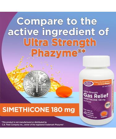 Buy Gas Relief Ultra Strength - 180mg Simethicone (365 Softgels) | Fast Relief from Gas Bloating & Discomfort - Compare to Phazyme - Buy Online on GoSupps.com