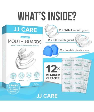 JJ CARE Mouth Guard (2 Pairs) - Custom Moldable Night Guards for Teeth Grinding with Retainer Cleaner Tablets - Dental Mouth Guard for Sleeping - Buy Online on GoSupps.com