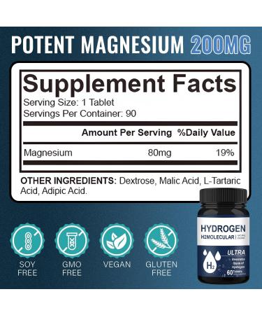 Hydrogen Water Tablets Dietary Supplement | 60 H2 Tablets for Brain Health Antioxidant Support & Cellular Energy | Non-GMO Vegan Gluten Free | Hydrogen-Rich Water Enhancer - Buy Online on GoSupps.com