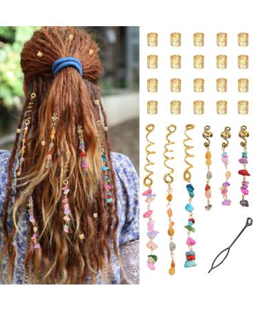 XCSJ Dreadlocks Beads Metal Hair Dreadlocks Jewellery Gold Adjustable Hair Metal Cuffs Hair Spirals Clips Beads Fletcher Hair Accessories Hair Dreadlocks Accessories for Women Men Braids 26 Pieces